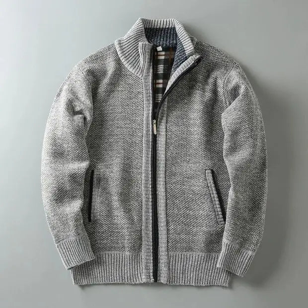 Nordic Wool Hip-Length Zip-Up Cardigan | Classic Ribbed Cardigan