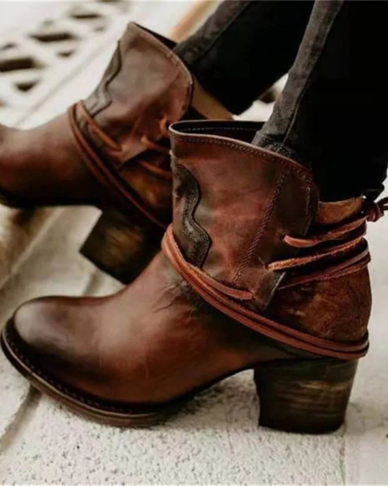 Street-wave Western Vintage Boot For Women With Comfortable Retro Design And Wrap Strap