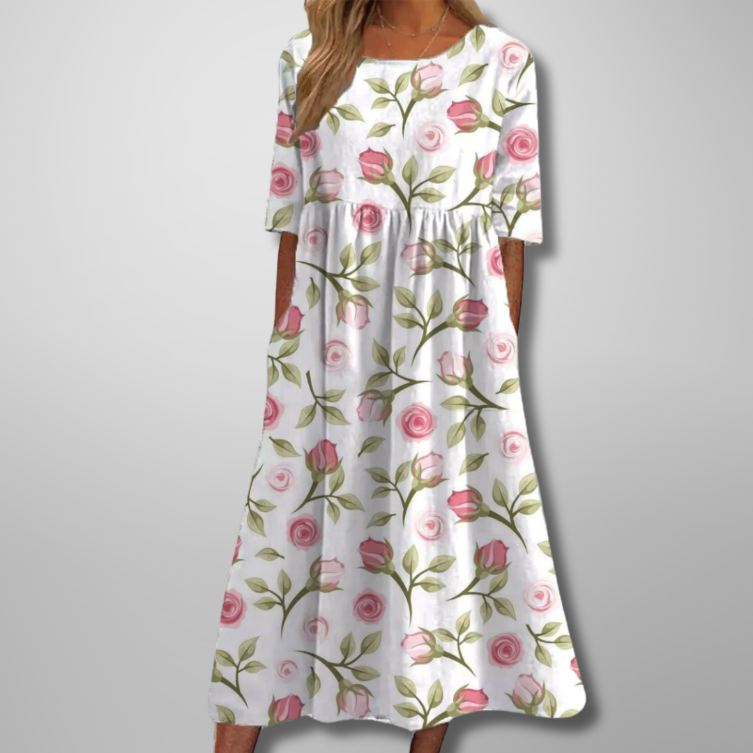 Women's Floral Midi Dress with Relaxed Fit and Soft Fabric