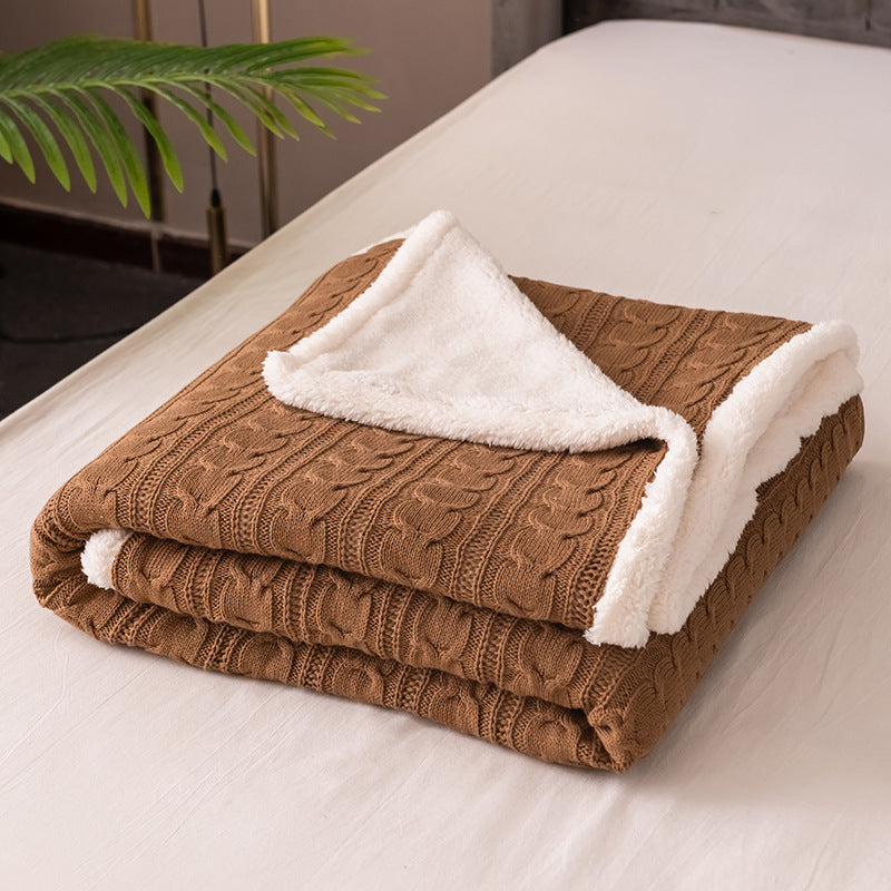 Cozy Cable Knit Sherpa Throw Blanket