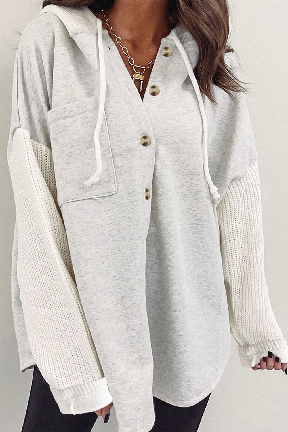 Street-wave Hooded Cotton-Blend Blouse For Women Cozy Versatile Comfort With Button Details