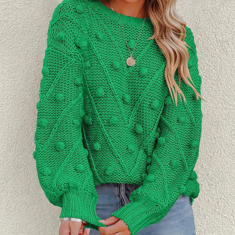Street-wave Casual Knit Sweater For Everyday Wear Women Cozy Warm Roundneck Chunky Knit
