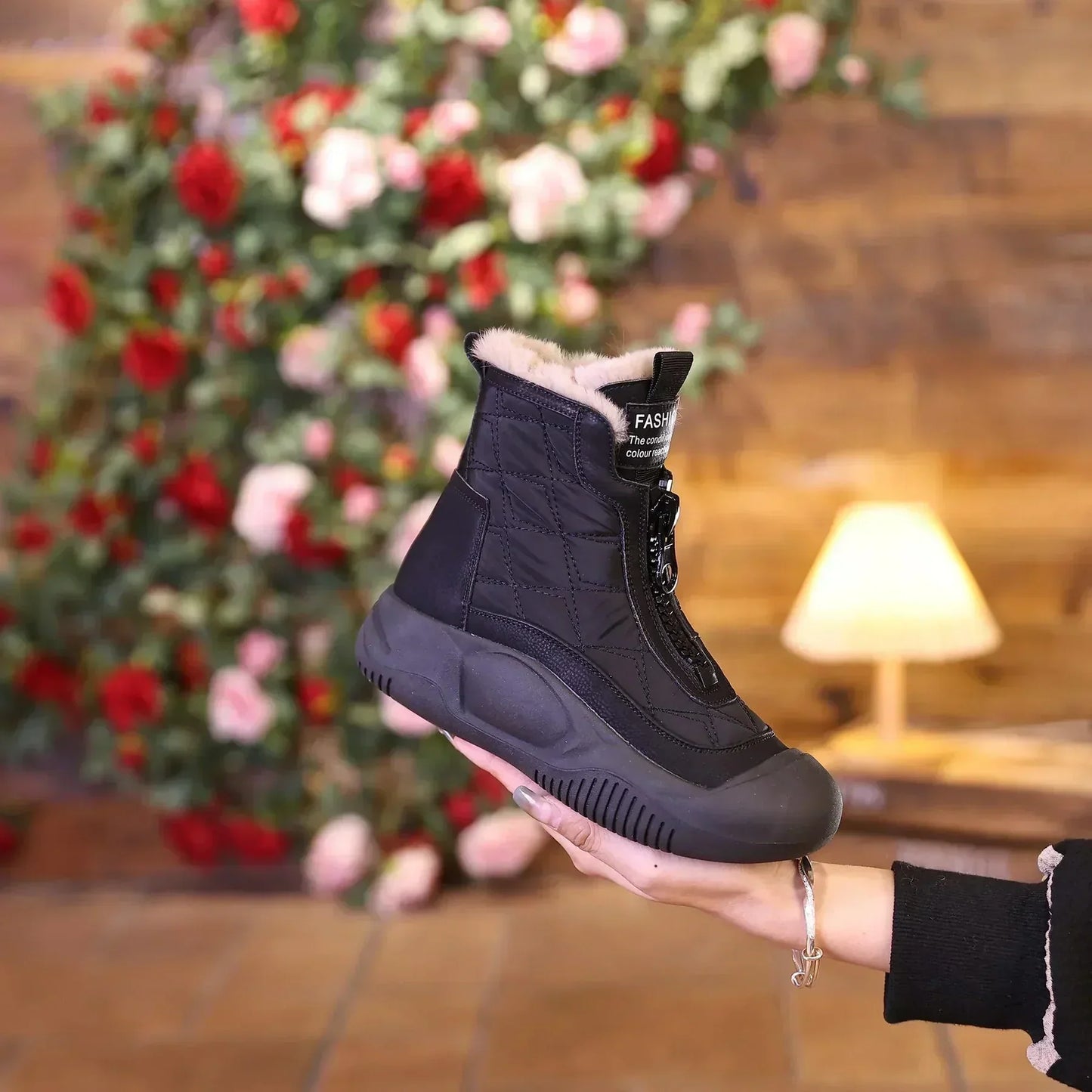 Street-wave Retro Waterproof Snow Boots Front Zip For Women Warm Comfortable Non Slip