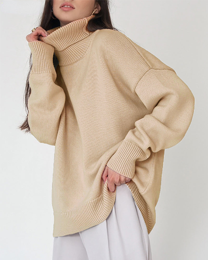 Street Wave Elegant Oversized Women's Cotton Turtleneck Sweater For Warm Comfort