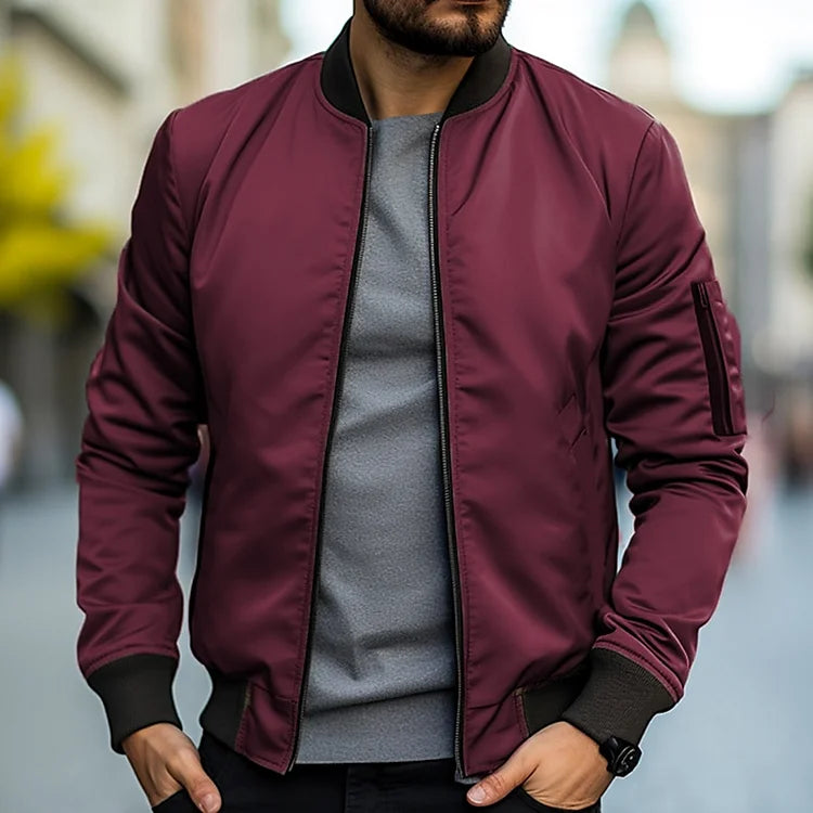 Street Wave Men Bomber Jacket Urban Streetwear With Stand Collar For All Season Comfort