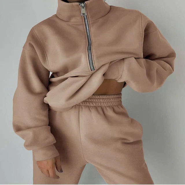 Street-wave Women Half Zip Sweatshirt Set Black Cozy All Day Comfort for Workouts and Casual Wear
