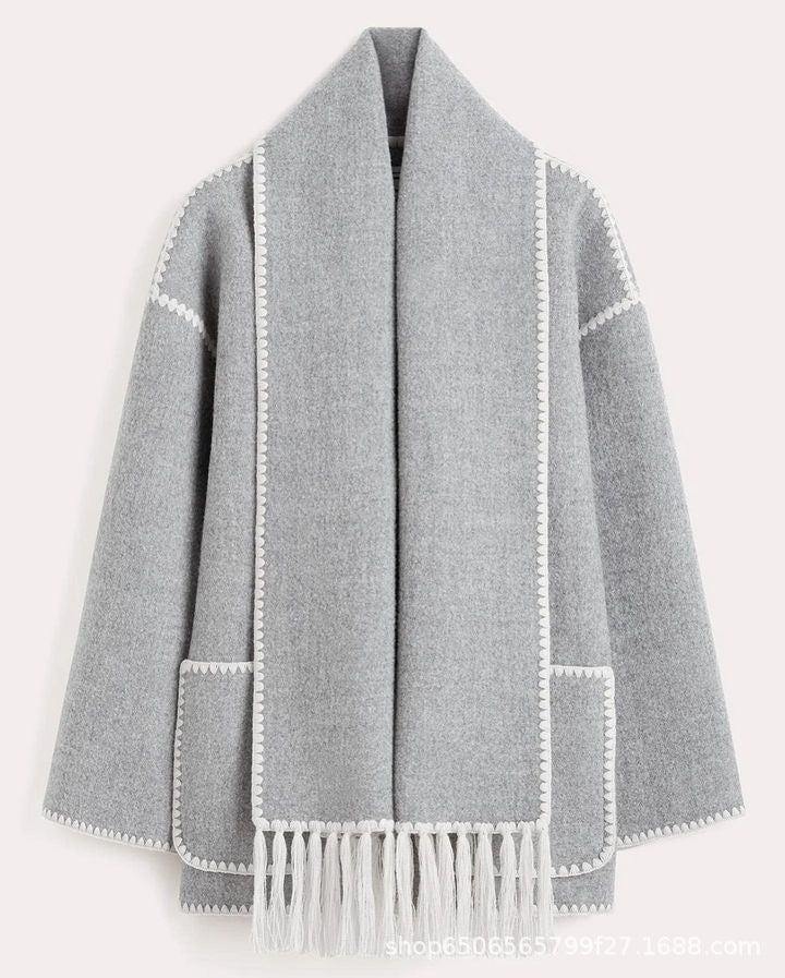 Street-wave Coat With Scarf For Women Effortless Chic Warmth And Style Urban Fashion Essential
