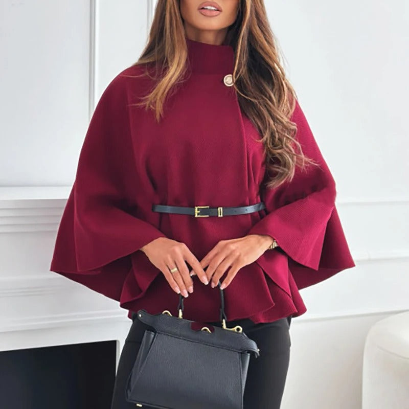 Street-wave Cape With Belt Elegant Loose-Fit Top For Women Flowing Feminine Style