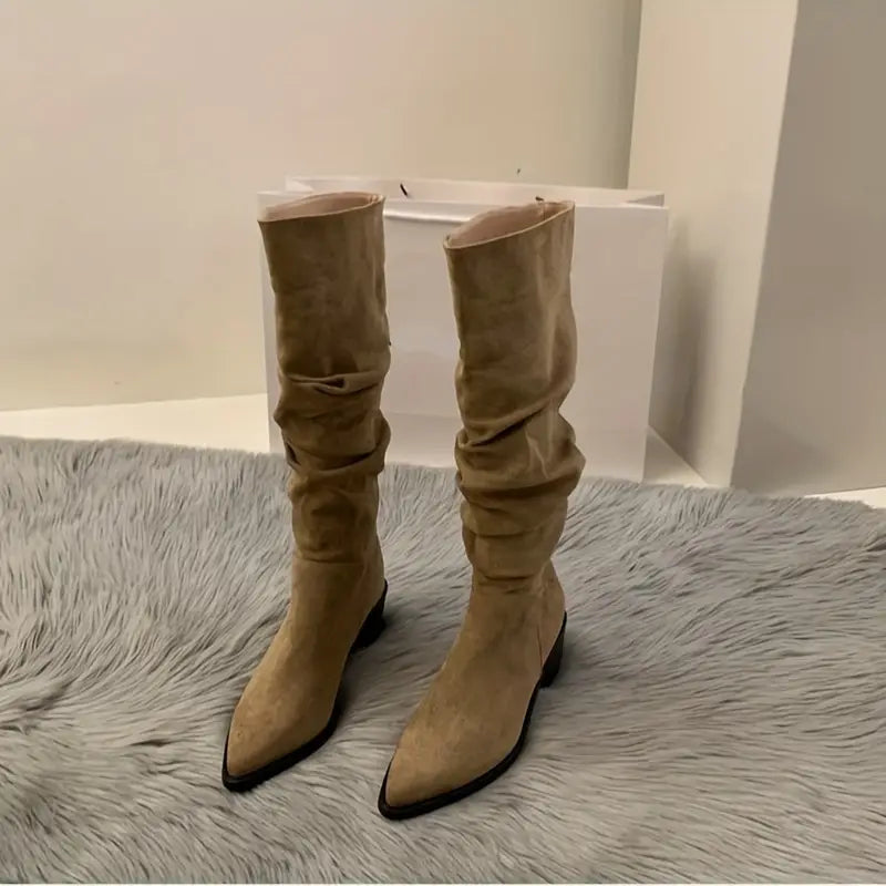 Street Wave Suede High Heel Pointed Knee High Boots Chic