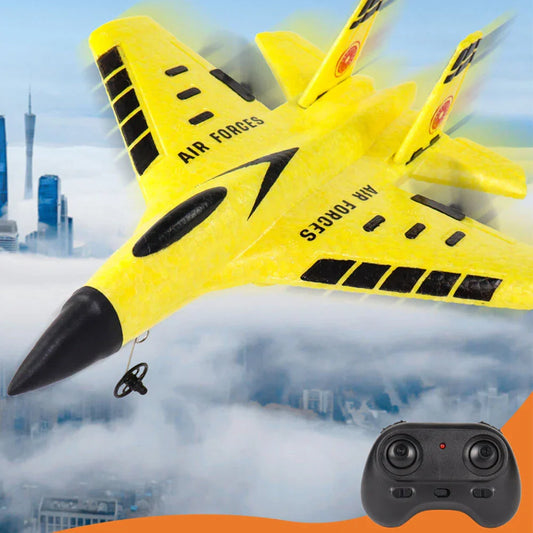 Avion de chasse RC RTF en mousse EPP avec gyroscope intégré et éclairage LED pour débutants - Jaune - Street-Wave