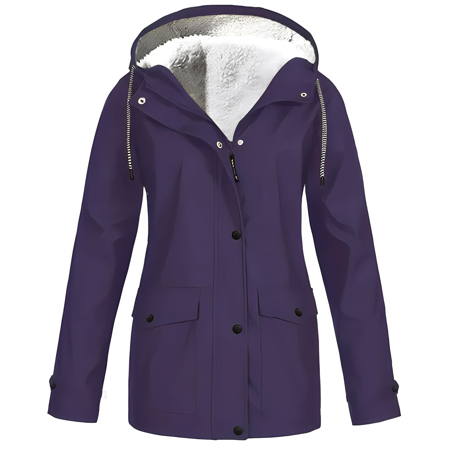Street-wave Fleece Lined Womens Rain Jacket With Cozy Insulation Hooded All Weather Coat