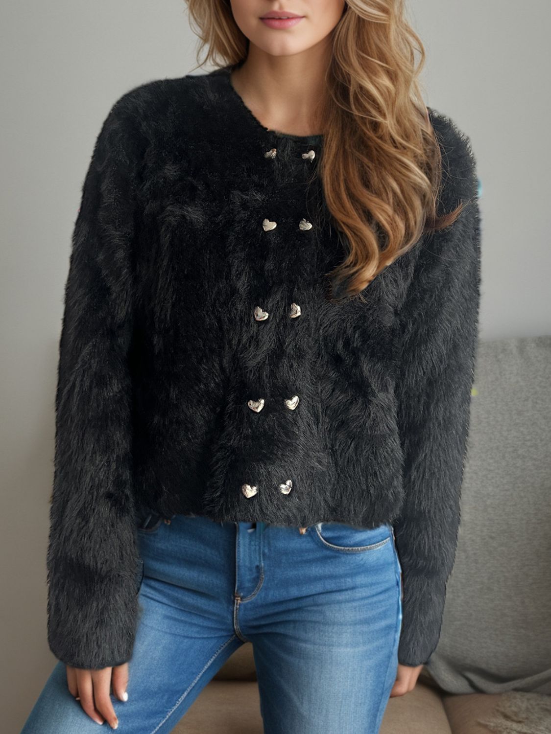 Street Wave Faux Fur Cardigan Women Soft Cozy Knitwear Elegant Design For Everyday Wear