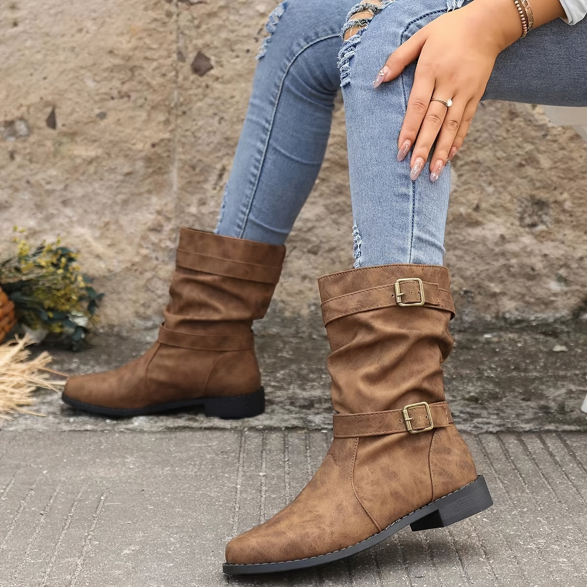 Street-Wave Western Buckle Strap Ankle Boots For Women Retro Chic Everyday Comfort