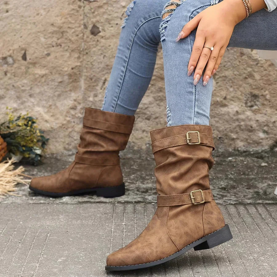 Street-wave Vintage Western Ankle Boots For Women With Buckle Straps Comfort And Style