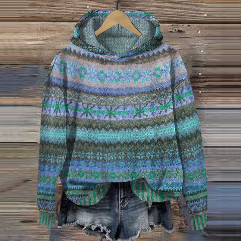 Street-wave Cozy Fair Isle Hoodie Sweater For Women Warm Knit Pullover With Soft Insulating Comfort