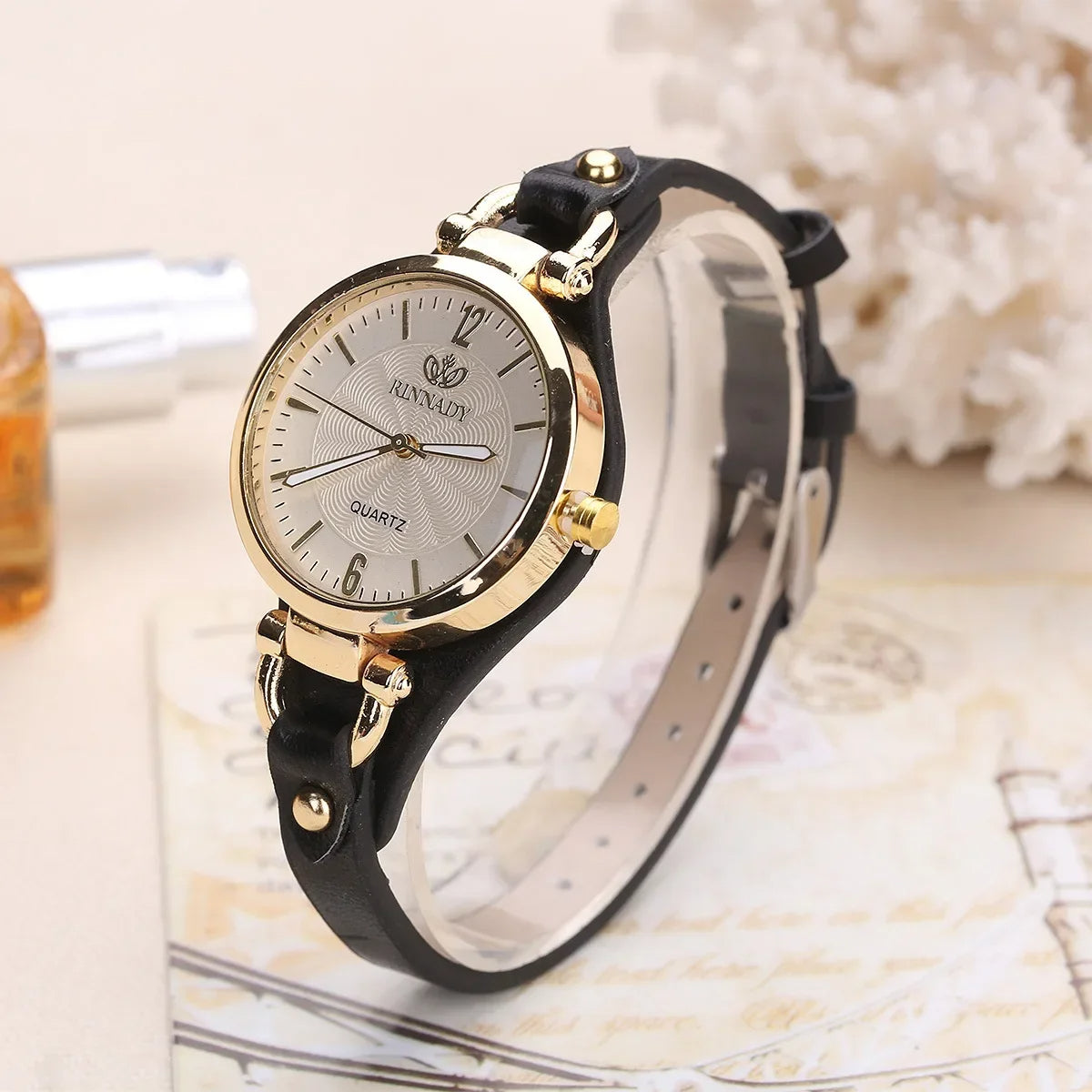 Street Wave Sophie Elegant Vegan Leather Watch For Her With Gold Steel Case