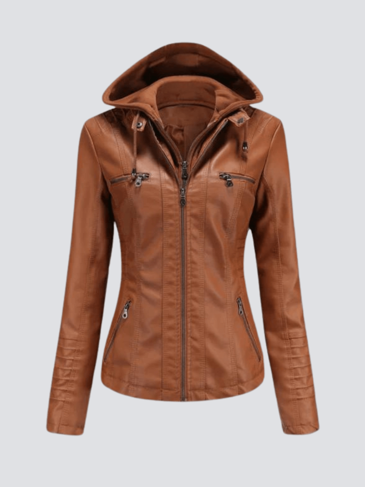 Street-Wave Women's Hooded Leather Jacket - Elegant Fit, Cozy Comfort, Figure-Flattering Silhouette