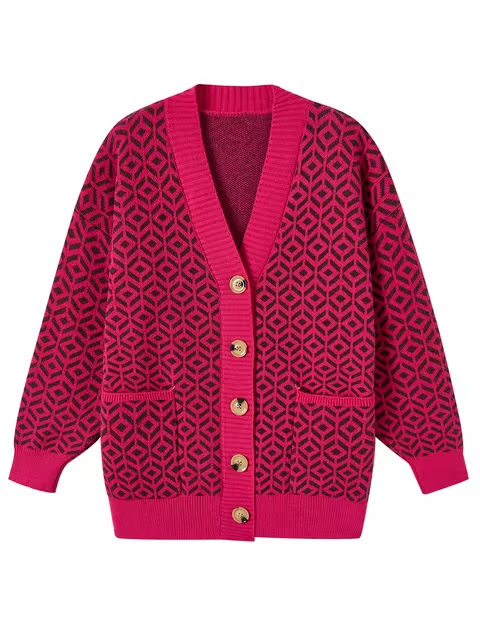 Street-wave Ulrika Geometric Cardigan For Women — Modern Comfort With Button Placket
