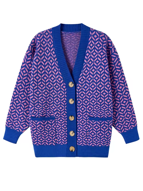 Street-wave Ulrika Geometric Cardigan For Women — Modern Comfort With Button Placket