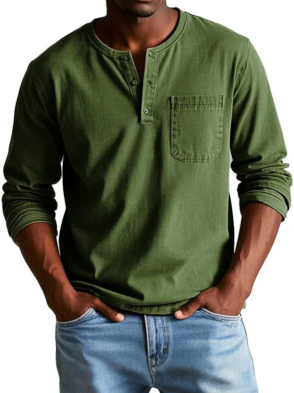 Mens Henley Long Sleeve Street-Wave Everyday Comfort Indigo