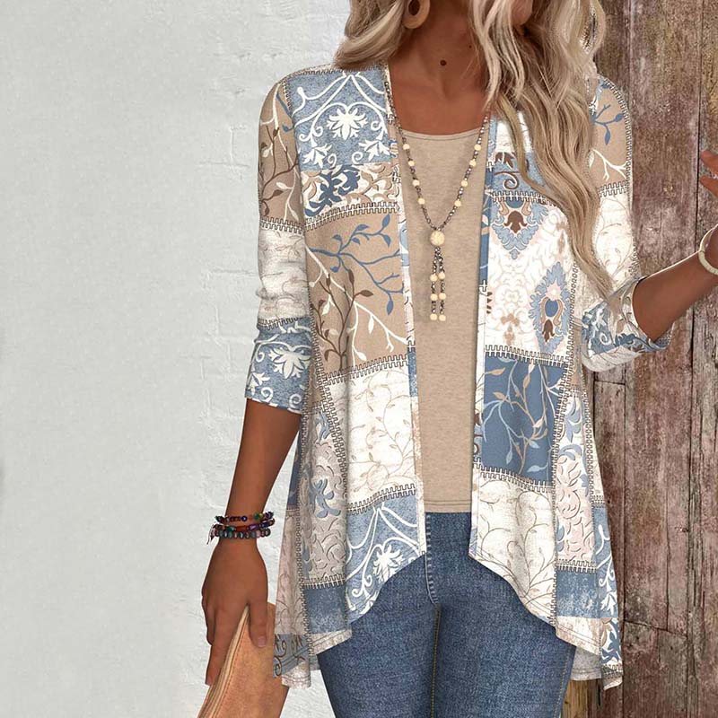 Streetwave Open Front Cardigan For Women With Printed Patchwork Soft Cotton Poly Blend All Season Comfort Versatile