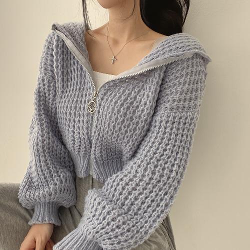 Street Wave Cropped Knit Hoodie Sweater Women Oversized Urban Warmth