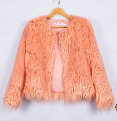 Street-wave Women Luxurious Fluffy Faux Fur Jacket With Oversized Silhouette And Elegant Collar