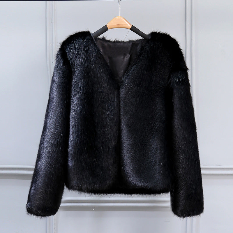 Streetwave Luxurious Faux Fur Jacket For Women With Elegant V Neck And Soft Plush Lining For Warmth