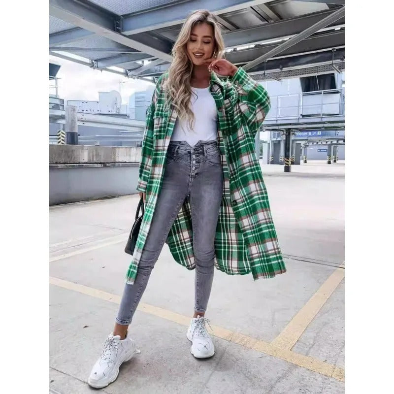 Street-wave Pink Plaid Overshirt For Women Soft Cozy Comfort Versatile Casual Outerwear