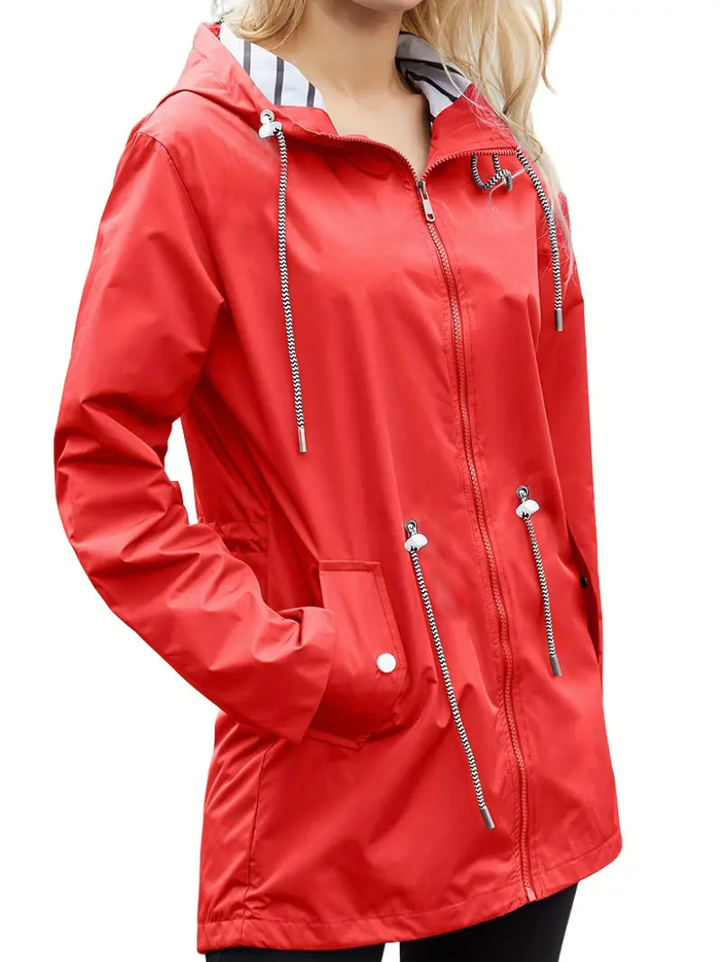 Street-Wave Waterproof Knee Length Hooded Jacket For Women All Weather Winter Rain Gear