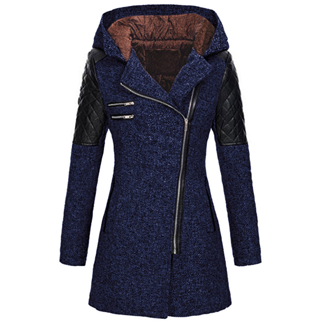 Street-Wave Womens Long Winter Coat With Quilted Shoulders Vintage Style Warm And Cozy