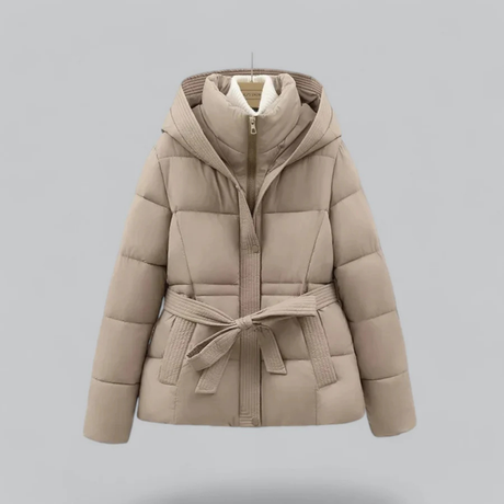 Streetwave Womens Hooded Puffer Jacket With Waist Belt Cinch Quilted Warmth And Style