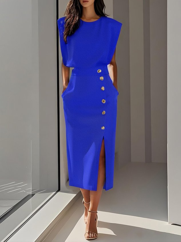 Women's Midi Dress with Relaxed Fit and Versatile Style