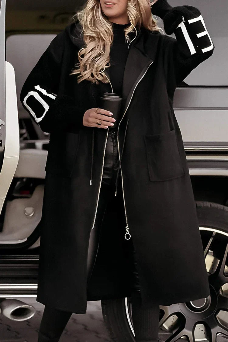 Street-Wave Women's Hoodie Jacket With Long Knit Sleeves And Patchwork Design For Cozy Warmth