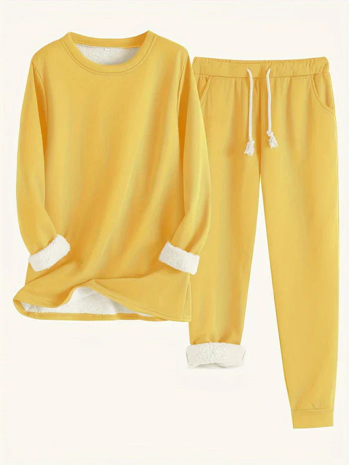 Leyliana Warm Sherpa Fleece Thermal Set For Women Cozy Winter Two Piece Loungewear