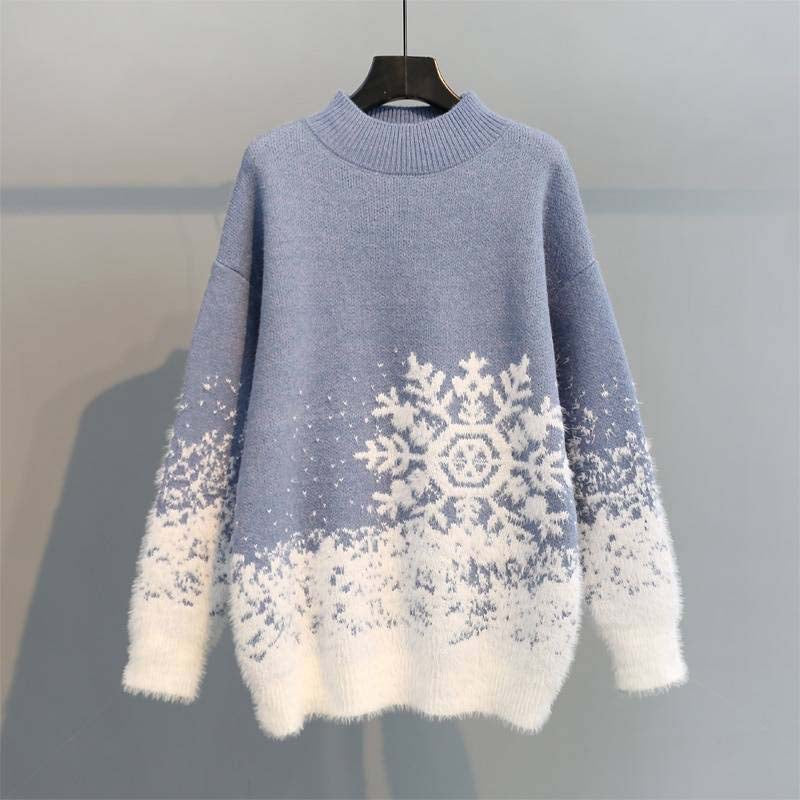 Street Wave Snowflake Christmas Knit Sweater For Women Cozy Festive Knitwear Ideal Holiday Gift
