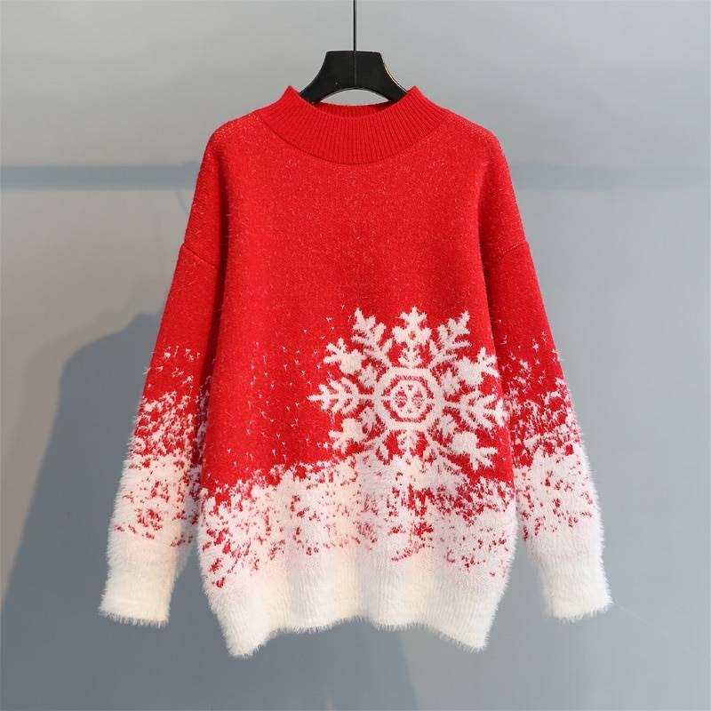 Street Wave Snowflake Christmas Knit Sweater For Women Cozy Festive Knitwear Ideal Holiday Gift