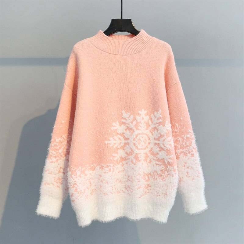 Street Wave Snowflake Christmas Knit Sweater For Women Cozy Festive Knitwear Ideal Holiday Gift