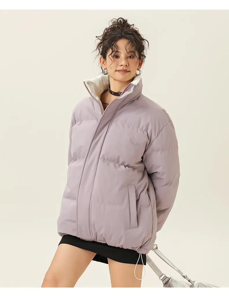 Street Wave Thick Puffer Jacket With Stand Collar For Women Warm Cotton Insulated Winter Coat