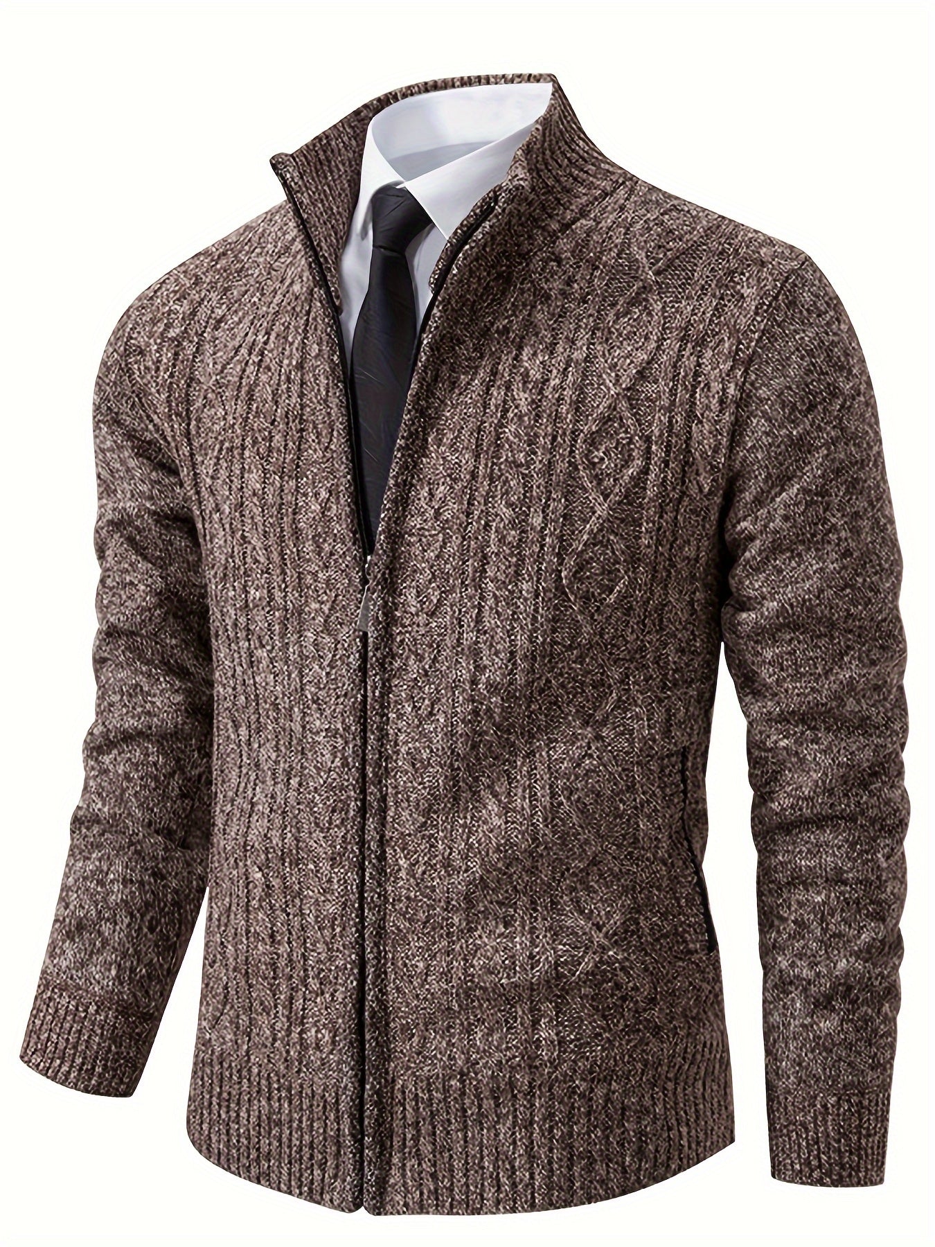 Street-Wave Men's Knit Zip Cardigan With Pattern Acrylic Warmth For Everyday Style And Comfort
