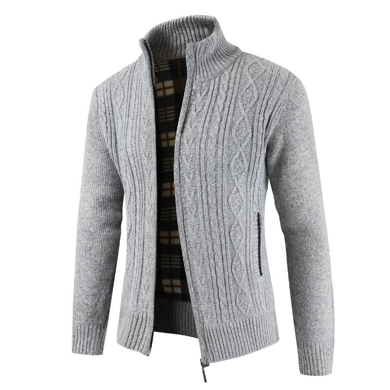 Street-Wave Men's Cable Knit Cardigan With High Collar, Premium Soft Wool, Cozy Comfort