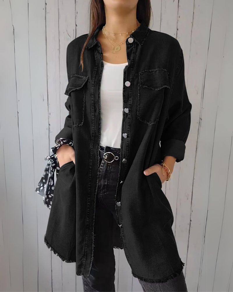 Street Wave Denim Shirt Jacket For Women Comfortable Casual Outerwear With Relaxed Fit