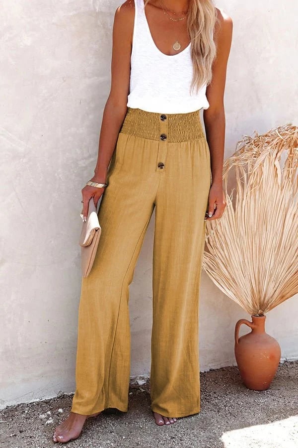 Women's High-Waisted Trousers with Stretch Fabric and Relaxed Fit