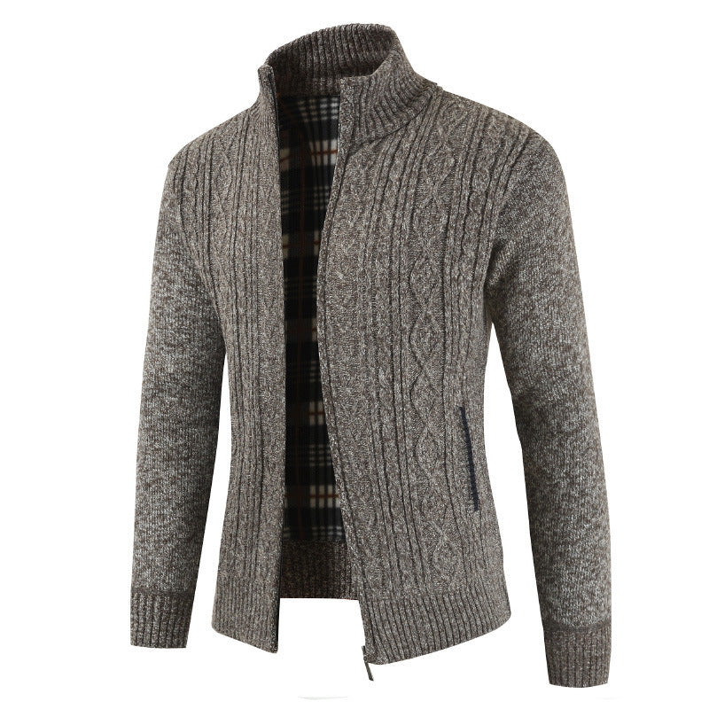 Street-Wave Men's Cable Knit Cardigan With High Collar, Premium Soft Wool, Cozy Comfort
