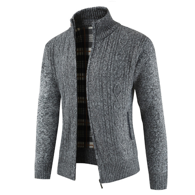 Street-Wave Men's Cable Knit Cardigan With High Collar, Premium Soft Wool, Cozy Comfort