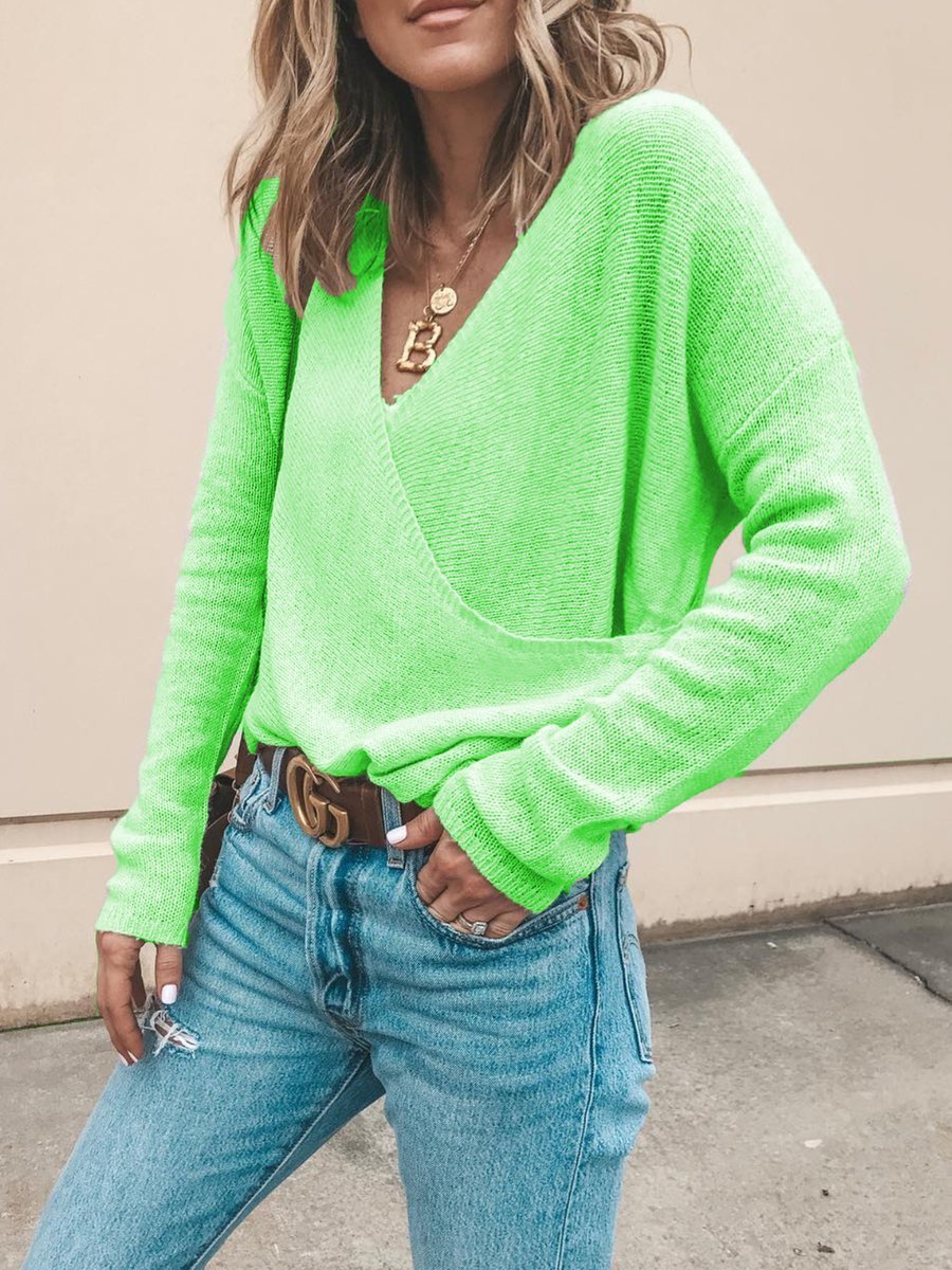 Street Wave V Neck Knit Sweater Soft Lightweight Casual Elegance For Women Everyday Wear