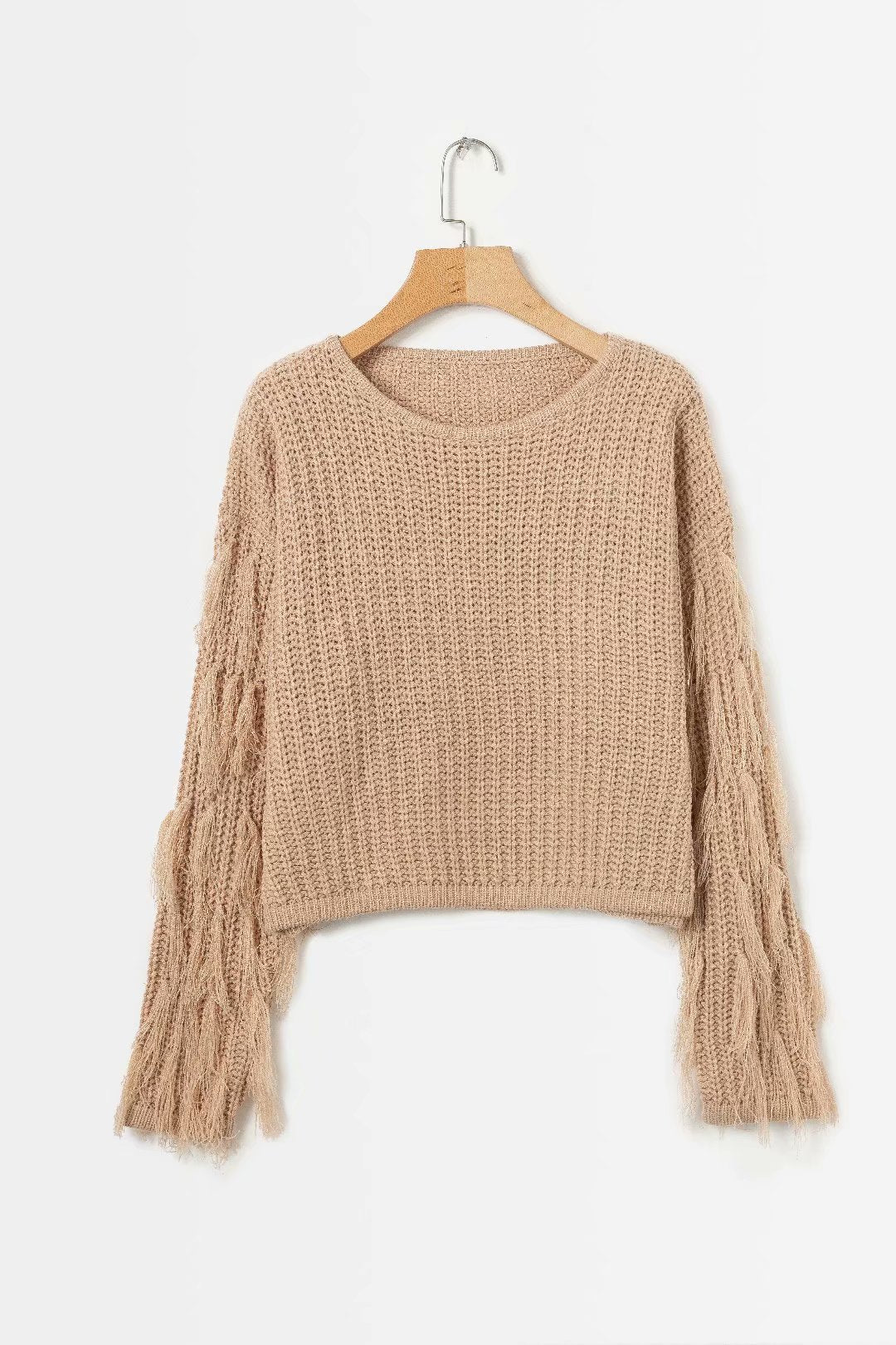 Street-Wave Women's Ultimate Trendy Chunky Knit Sweater With Fringed Sleeves For Cozy Winter Style
