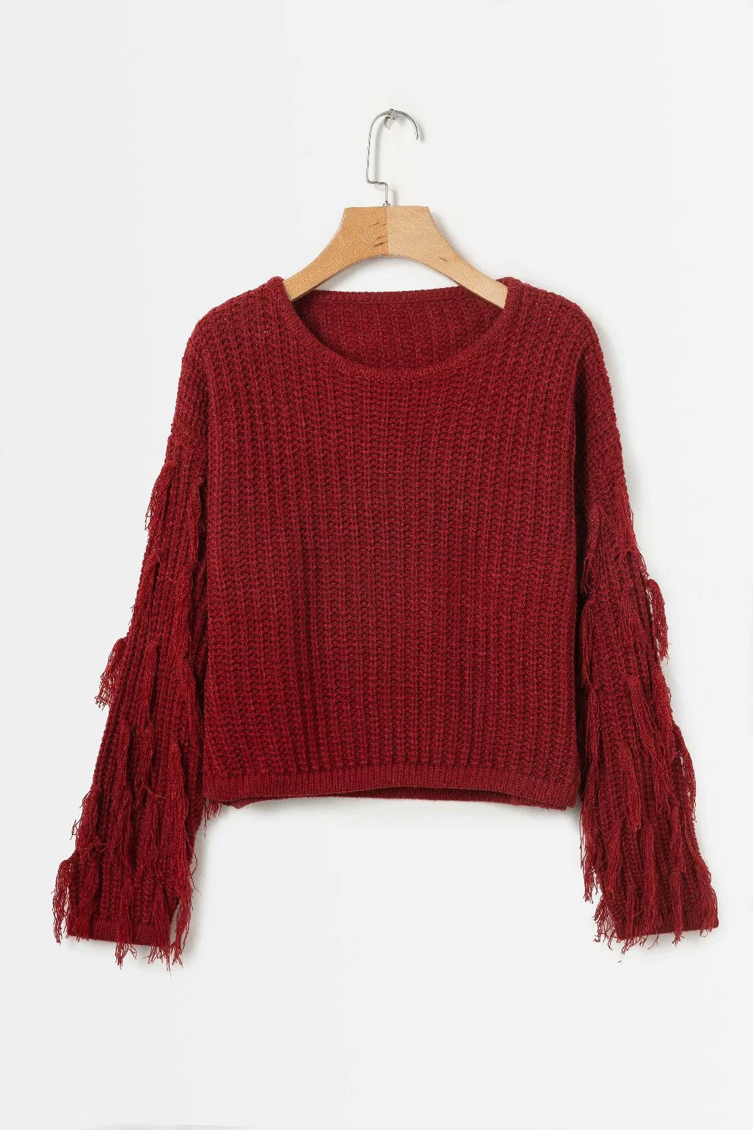 Street-Wave Women's Ultimate Trendy Chunky Knit Sweater With Fringed Sleeves For Cozy Winter Style