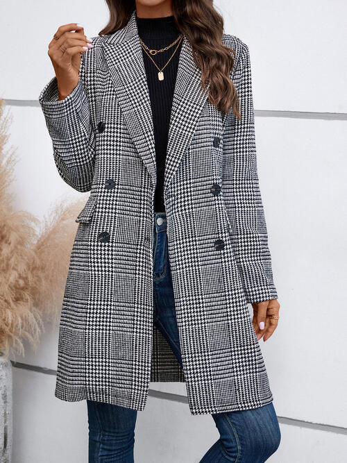 Street-Wave Houndstooth Button Coat With Lapel Collar For Women Timeless Tailored Style