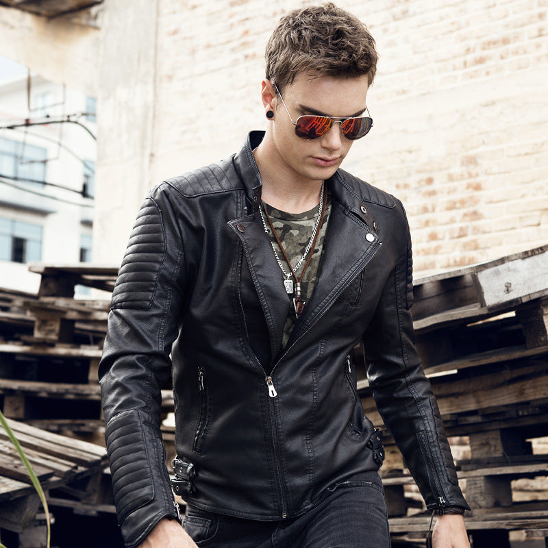 Mens Leather Biker Jacket Street-wave Premium Durable Modern Design With Rugged Zipper Pockets